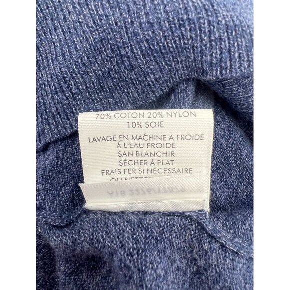 White + Warren M Blue Turtleneck Sweater Cotton Silk Blend Luxury Knit Pullover - Picture 7 of 8